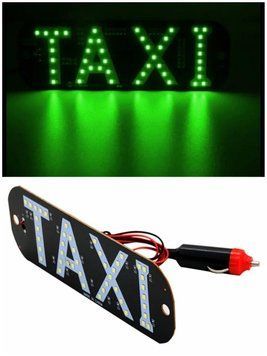 Зеленая светодиодная табличка таксы "TAXI" на прикуриватель. Размеп 19 х 6.5см. TAXI006-Green-pryk-bezkno фото