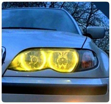 Ангельские глазки CCFL на bmw Е46 ЖЕЛТЫЕ. Angel eyes. Глазки газовые на БМВ. ЖОВТІ CCFL фото