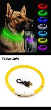Яркий светодиодный LED ошейник для собак и котов 70 см (можно укорачивать) с USB-заряд. Видимость до 500м. Цвет ЖЕЛТЫЙ. LED_Nashyinyk_USB_YELLOW фото