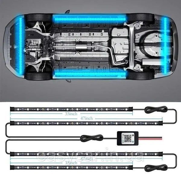 Яркая RGBIC подсветка днища авто Magic-1 12V с Bluetooth (2х120 см, 2х90 см) &mdash; адресная подсветка под авто в силиконе с эффектом б PDA_Magic_Bluetooth120-90 фото