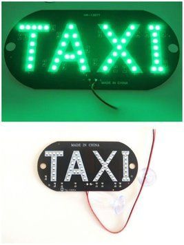 Яскрава зелена світлодіодна табличка таксі TAXI на присосках на лобове скло. Розміри 14см х 7см TAXI001-12V-14-7cm-drit фото