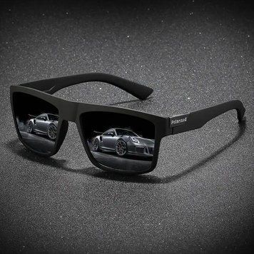 Темні поляризовані UV400 спортивні окуляри POLARIZED унисекс, лінзи TAC,класичний квадратний дизайн/ glasses021 -black-black фото