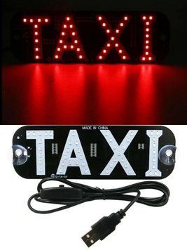 Червона світлодіодна табличка таксі "TAXI" з під'єднанням USB і кнопкою вмик./вимк. Колір червоний. TAXI009-Red-USB фото