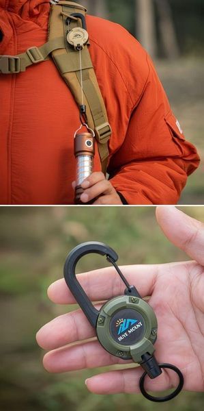 Тактичний брелок-карабін Tactical Keyring з витяжним сталевим тросом 65 см, чорний 8Т36059М1 фото