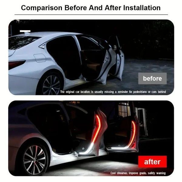Гибкая LED подсветка дверей автомобиля 2 в 1 Белый с красным 12V 2х120см VDA_DRL-red_red-white фото