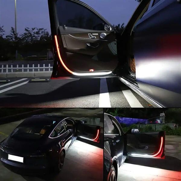 Гибкая LED подсветка дверей автомобиля 2 в 1 Белый с красным 12V 2х120см VDA_DRL-red_red-white фото