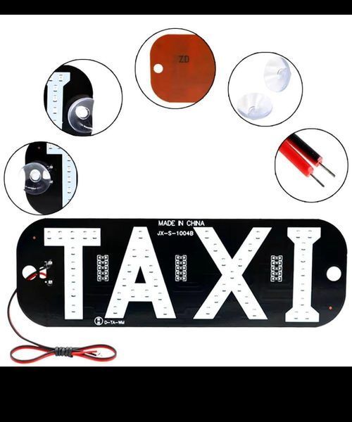 Яскрава світлодіодна табличка TAXI такси 12V 19х6.3 см дріт 25 см універсальна авто підсвітка на лобове скло на присосках жовта TAXI003-YELLOW-12V-droty фото