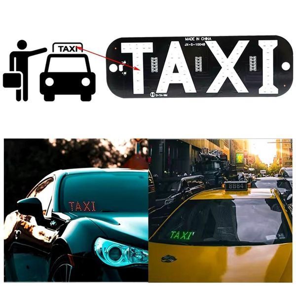 Яскрава світлодіодна табличка TAXI такси 12V 19х6.3 см дріт 25 см універсальна авто підсвітка на лобове скло на присосках жовта TAXI003-YELLOW-12V-droty фото