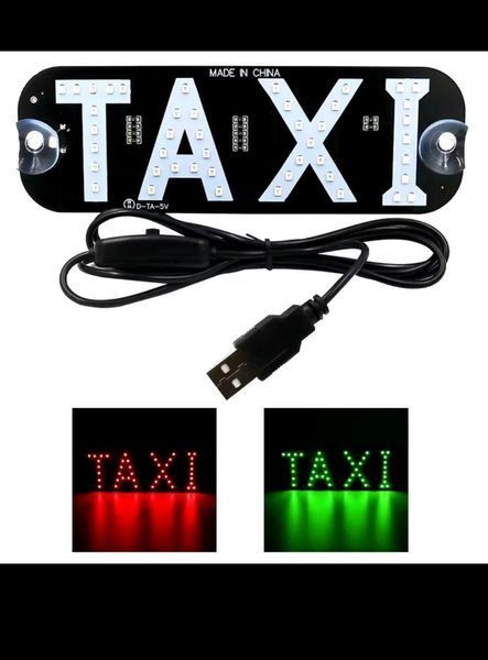 Яскрава світлодіодна табличка TAXI такси з кнопкою та USB 19х6.3 см універсальна авто підсвітка на лобове скло на присосках червон TAXI011-Red-Green-USB фото