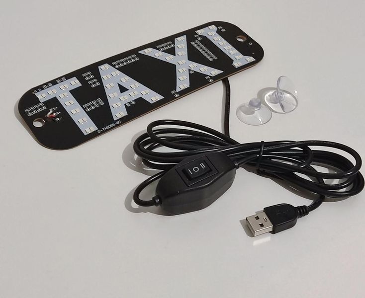 Яскрава світлодіодна табличка TAXI такси з кнопкою та USB 19х6.3 см універсальна авто підсвітка на лобове скло на присосках червон TAXI011-Red-Green-USB фото