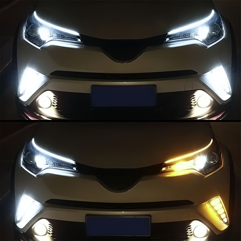 2 шт. гнучких смугастих світлодіодних ламп DRL для автомобіля, білого та жовтого кольору, з потоком світла, 12 В детальніше 0